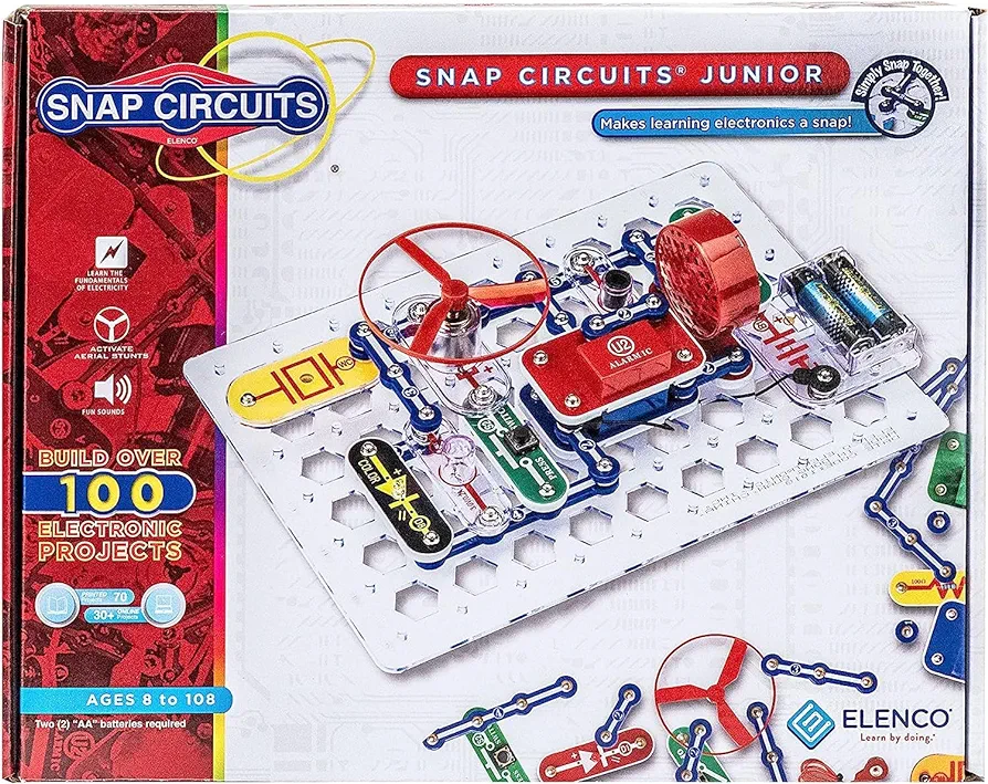 Snap Circuits Jr. SC-100 Electronics Exploration Kit, Over 100 Projects, Full Color Project Manual, 28 Parts, STEM Educational Toy for Kids 8 +