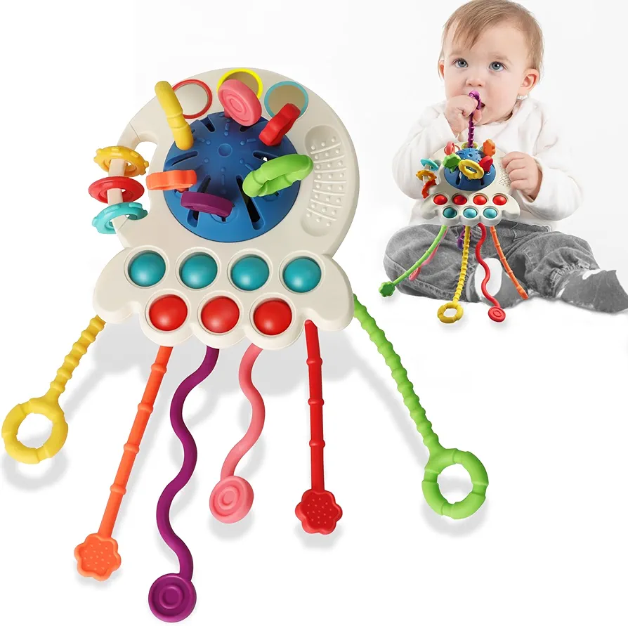 TOHIBEE Baby Toys 6 to 12 Months, Montessori Sensory Toys for 1 Year Old, Food Grade Silicone Pull String & Travel Toys for Car Seat, Baby Girl Boy Gifts for 6 9 12 18 Months