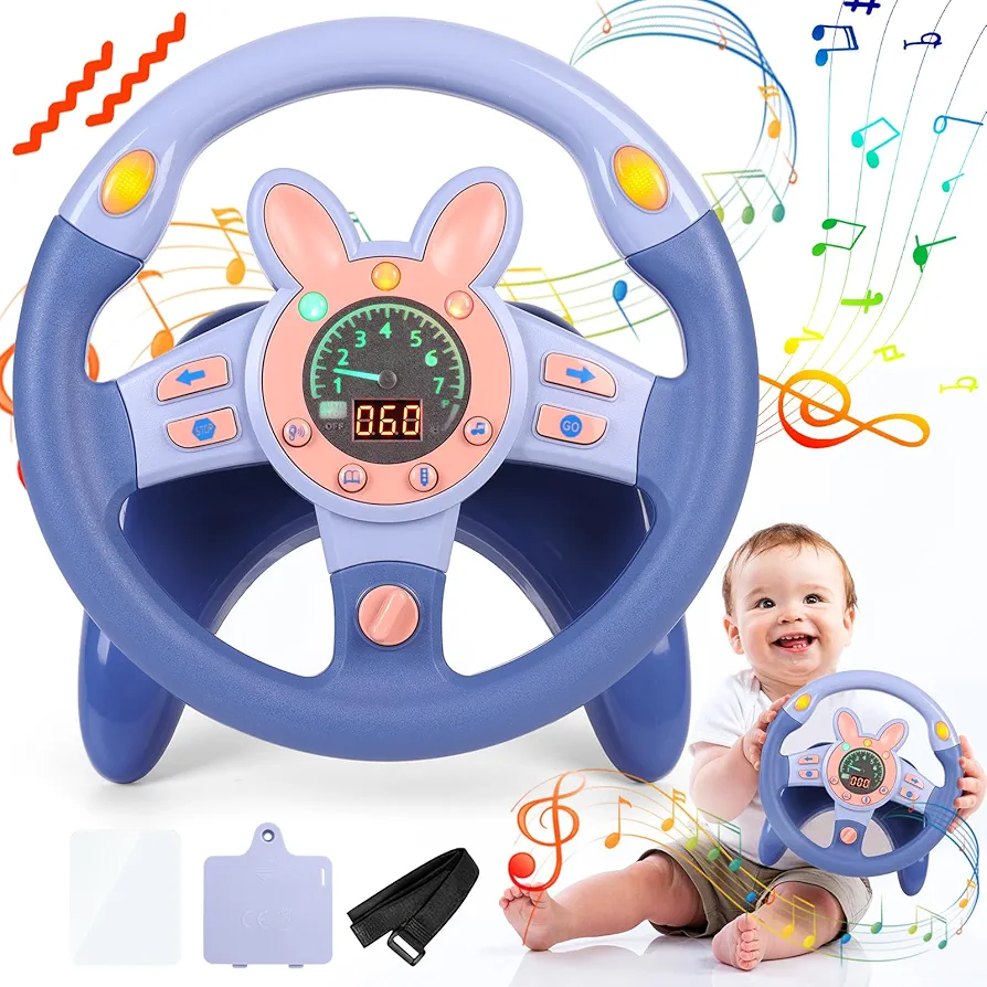 Steering Wheel Toy,Driving Steering Wheel Toy for Kids Backseat,Interactive Educational Learning Sensory Toy with Vibration,Simulated Car Toys with Light Songs for Infant Preschool Kids Toddler Gifts