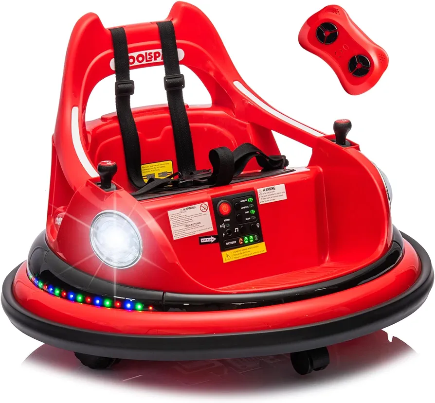 12V Bumper Car for Kids, Bumper Car for Toddlers W/Remote Control, Electric Ride On Car with LED Lights & 360 Degree Spin, Bluetooth, Anti-Collision Padding 5-Point Safety Belt, Red