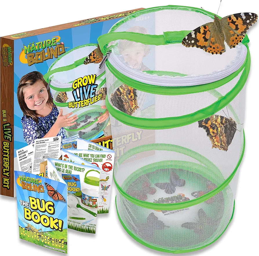 Nature Bound Butterfly Growing Kit - Live Caterpillar to Butterfly Project for Kids - Includes Voucher for Caterpillars, Green Pop-Up Enclosure, and STEM Learning Guide