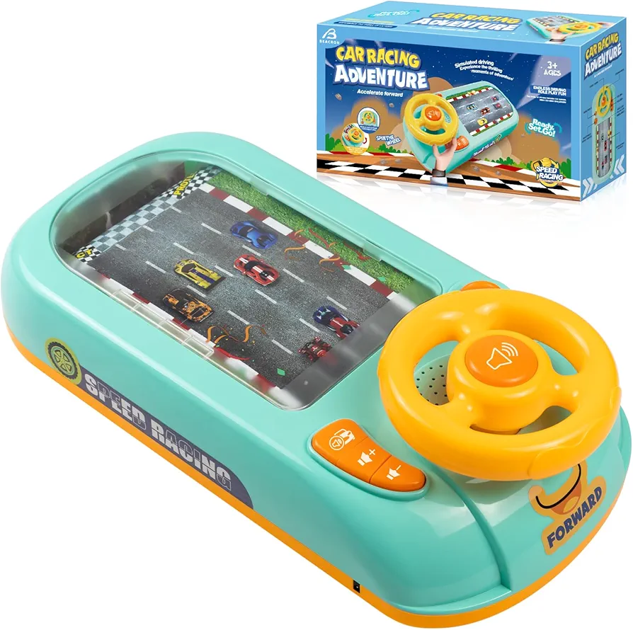 Musical Steering Wheel Toys for Boys 4-6, Toddler Simulated Driving Racing Car Game with Sound Age 3+ Year Old, Interactive Educational Learning Race Car Toy for Boys and Girls Birthday Gift