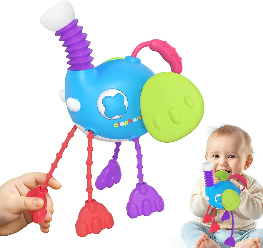 iPlay, iLearn Baby Pull String Sensory Toys for 1 Year Old, Toddler Montesori Activity Silicone Teething Toy, Car Seat Travel Development Birthday Shower Gifts for 12 18 Month 2 Yr Old Infant Boy Girl