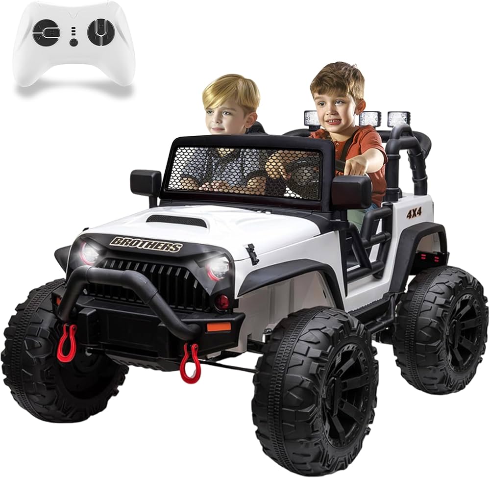 24V Ride on Car with Remote Control, 2 Seater Electric Toy Car for Kids Ages 3-8, 3 Speeds, LED Lights, Music, Bluetooth, 24 Volt Ride On Toys for Boys Girls, White