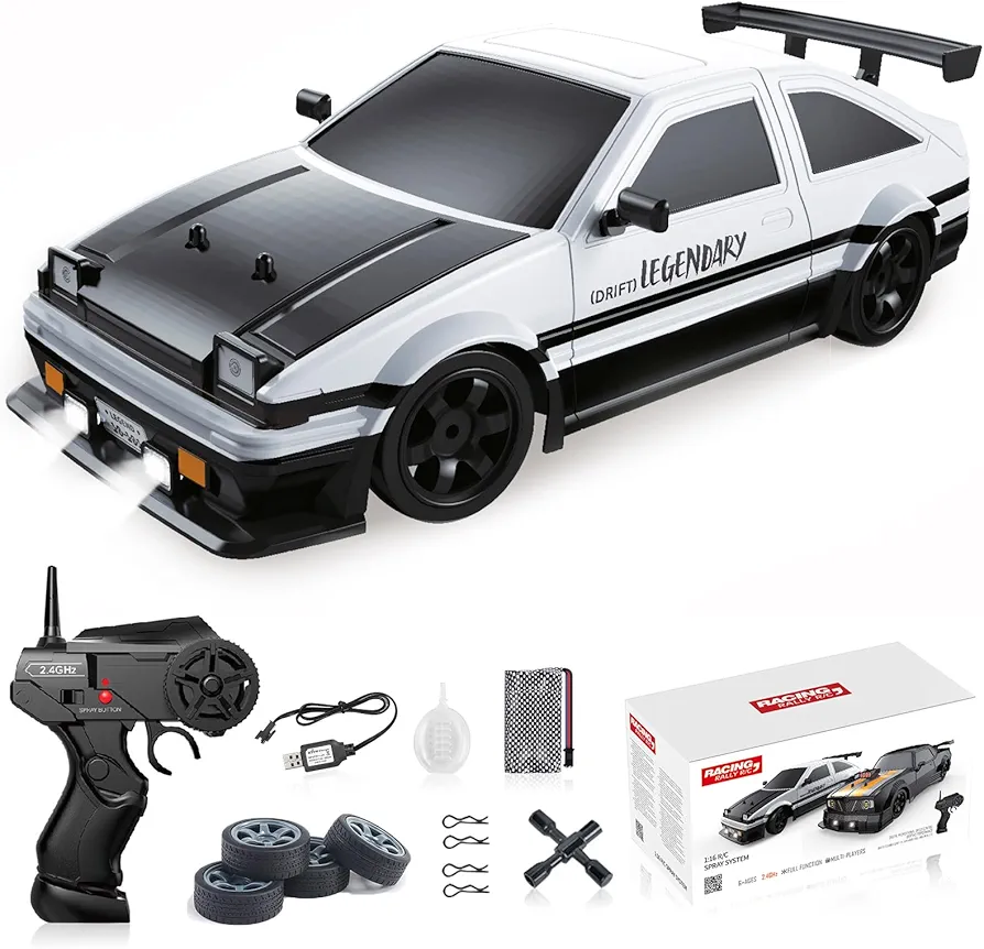 Remote Control Car RC Drift Car 1/16 Scale 4WD 18KM/H High Speed RC Car 2.4GHz with LED Lights Spray Racing Toy Car for Adults Boys Girls Kids Birthday Rechargeable Batteries