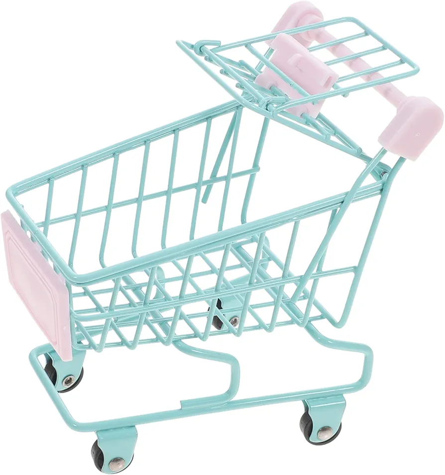 ibasenice Mini Shopping Cart Miniature Storage Supermarket Cart Desk Toy Small Office Desk Babies Toys Kids Candy Cart Baby Push Car Kids Toys Kid Toy Iron Fruit and Vegetable Basket Food