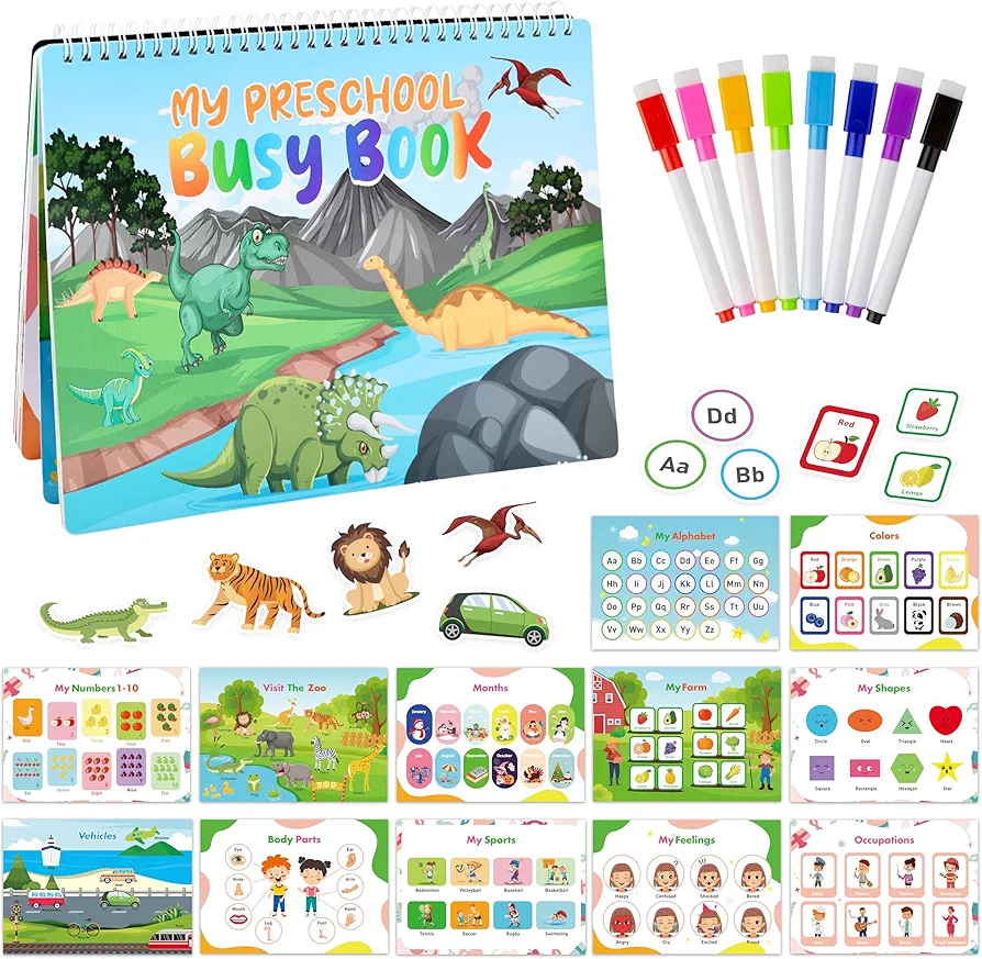 Busy Book for Toddlers Ages 3 and Up - Pre K Preschool Learning Activities Book - Autism Sensory - Kindergarten Educational Toys for 3 Year Old, Ages 3-6 Learning Materials and Tracing Coloring Book