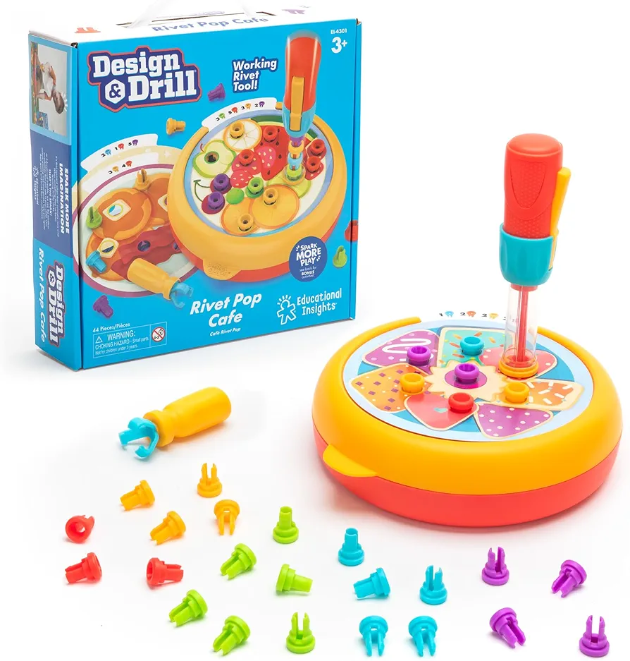 Educational Insights Design & Drill® Rivet Pop Cafe - Fine Motor STEM Toys, Montessori Learning Toys, Gift for Ages 3+