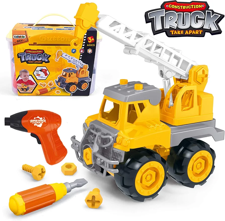 Take Apart Toys with Electric Drill | Toddler DIY Assembly Construction Truck | Building Toys Gifts for Boys & Girls Age 3yr-6yr | Kids Stem Building Toy Age 4,5 (Crane)