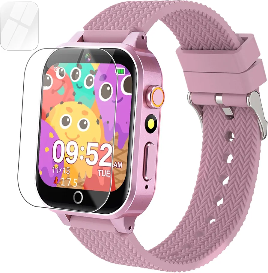 Girls Smart Watch for Kids with 2 Screen Protector 1.5'' Touch Screen 26 Games Audiobook Learn Card HD Camera Video Pedometer Alarm Clock Wristwatch Learning Toy Fun Educational Birthday Gifts (Gold)