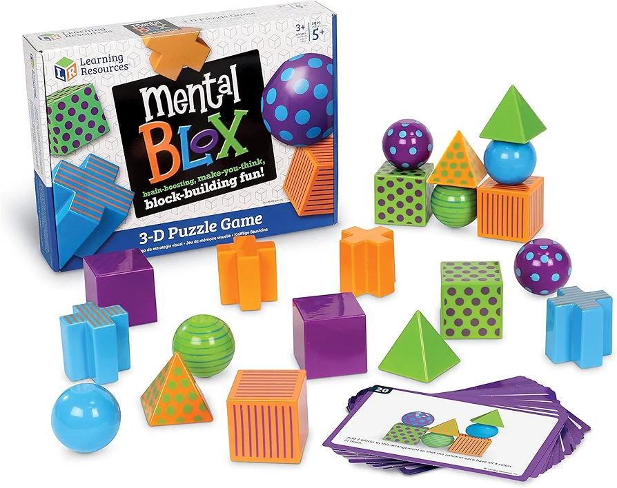 Learning Resources Mental Blox Critical Thinking Game, Homeschool, 20 Blocks, 40 Activity Cards, Ages 5+,Multicolor