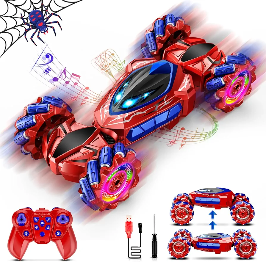 Spider Remote Control Car,Spider Toys for Boys 4-6,6-8,Double Sided 360° Rotating 4WD Rechargeable RC Cars with 2.4GHz Cool Outdoor Toys for Kids Birthday Gifts for 4-12 Year Old Boys