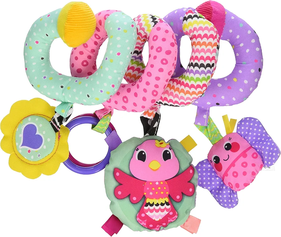 Infantino Stretch & Spiral Activity Toy - Textured Play Activity Toy for Sensory Exploration and Engagement, Ages 0 and Up, Pink Farm, 1 Count (Pack of 1)