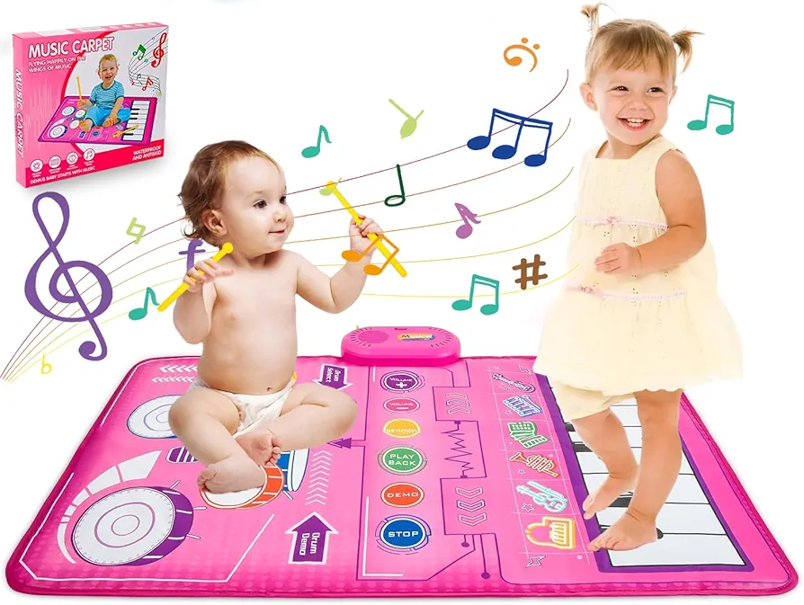 Baby Musical Mat Toddler Toys,2 in 1 Musical Piano&Drum Mat,Montessori Toys Early Education Portable Touch Musical Play mat-Learning Toys Christmas Birthday Gifts for 0 1 2 3 4 5+ Ages Baby Toddler