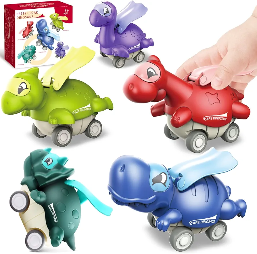 Dinosaur Car Press and Go Toddler Toys Pull Back Vehicles for Boys and Girls Age 3 and Up 5 Pcs Car Race for Kids