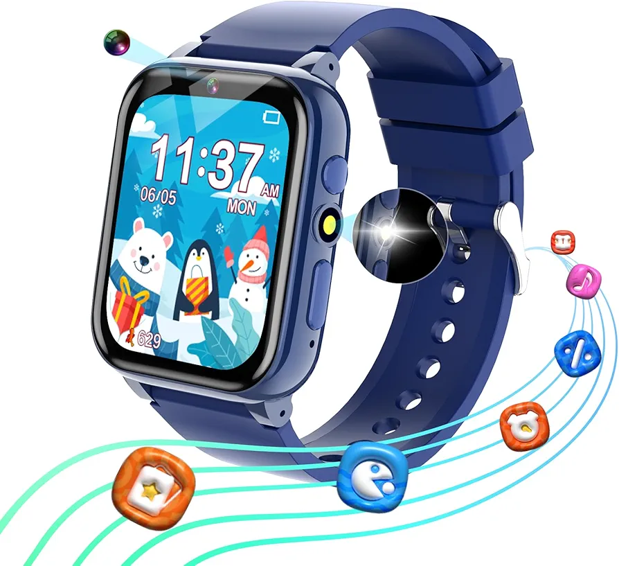 Kids Smart Watch with 26 Puzzle Games HD Touch Screen Smartwatch for Boys Girls Ages 5-12, Camera Video Music Alarm Audiobook Learn Card Flashlight Pedometer Christmas Birthday Educational Gift Toy