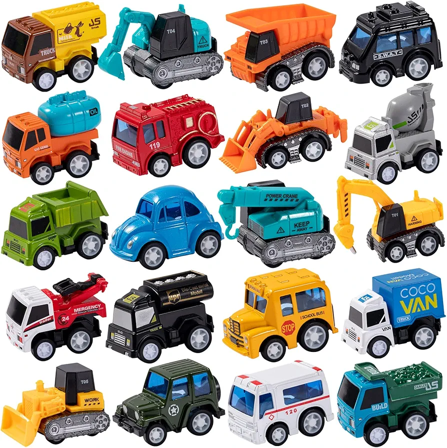 20 Piece Die-Cast Pull Back City Cars and Trucks Toy Vehicles Set,Mini Friction Powered Alloy Metal Car Toy Playset Party Favor for Toddler Boy Girl