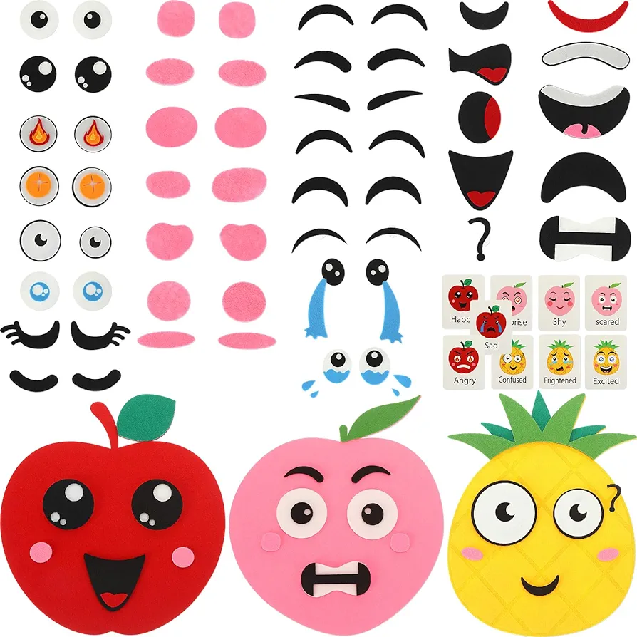 69 Pcs Social Emotional Learning Activities for Kid Include 3 Fruit Face Boards 9 Emotion Cards, Emotion Cards for Toddlers Kids Speech Learning Materials Home Classroom