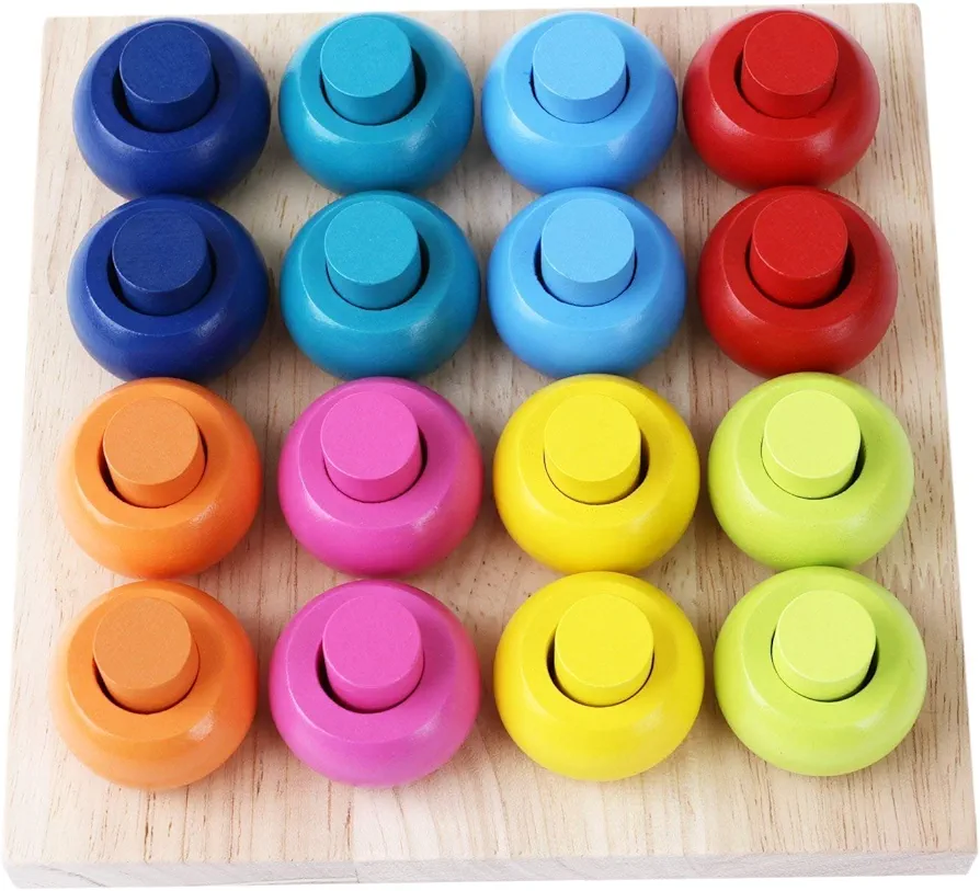 Wooden Color Sorting Stacking Rings Board Educational Learning Counting Toys Puzzle Games for 1 Year Old Preschool Kids Children Gift