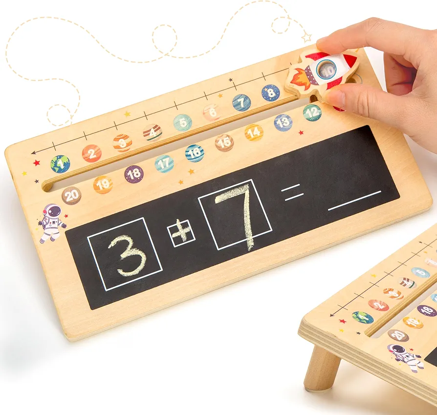 Wooden Number Line Board, Math Learning Toys for Kids 3 Year Old, Math Manipulatives Homeschool Supplies Math Game, Montessori Toys for 3 4 5 6 Years Boys Girls Kindergarten Classroom