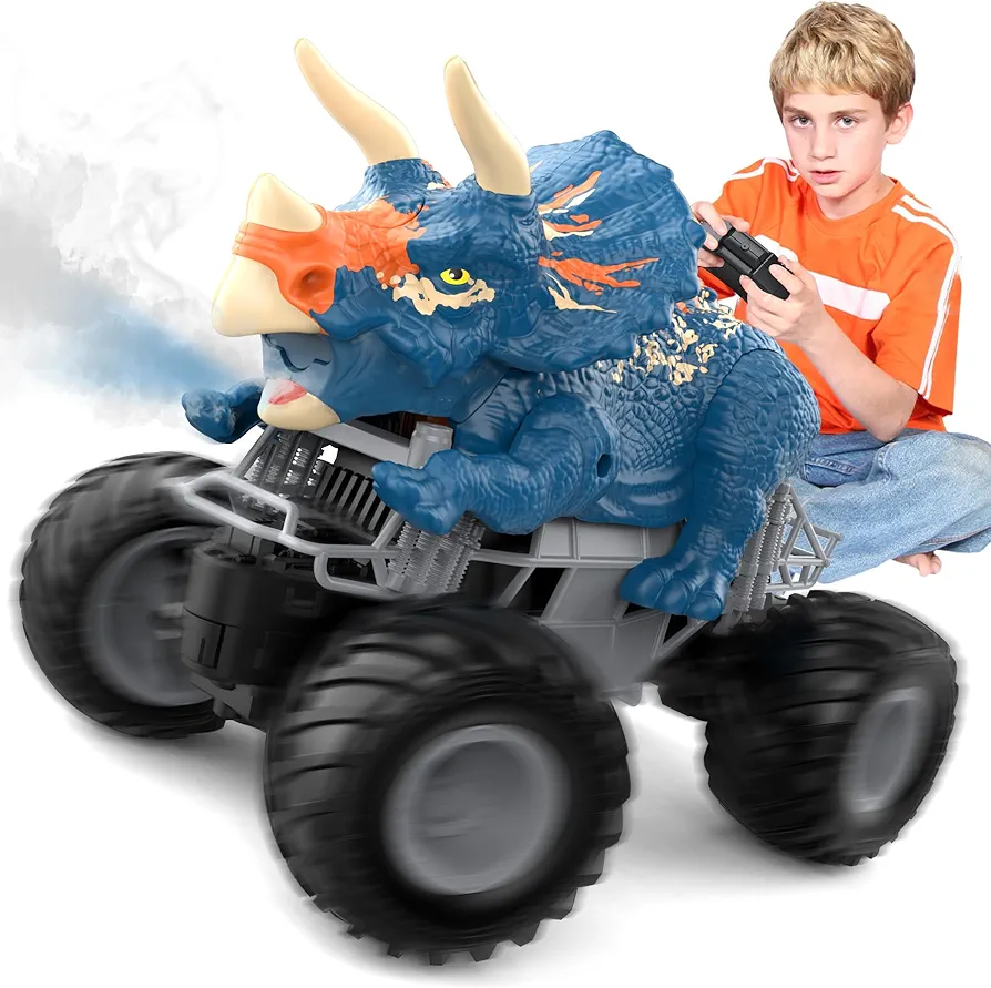 Dinosaur Remote Control Car, RC Truck for Toddlers with Lights, Sounds, Spray, Electric 2.4 GHz Hobby RC Car Toys Birthday Gift for 3 4 5 6 7 8 Year olds Kids Boys Girl