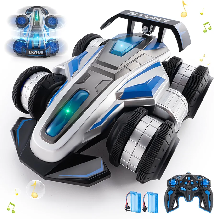 Remote Control Stunt Car, 360-degree Spin and Drift rc car,4WD Off-Road with Lights and Music, Upright Walking RC Cars, Stunt Deformation Toy Car Gift for Ages 6-12 boy Girl(Blue)