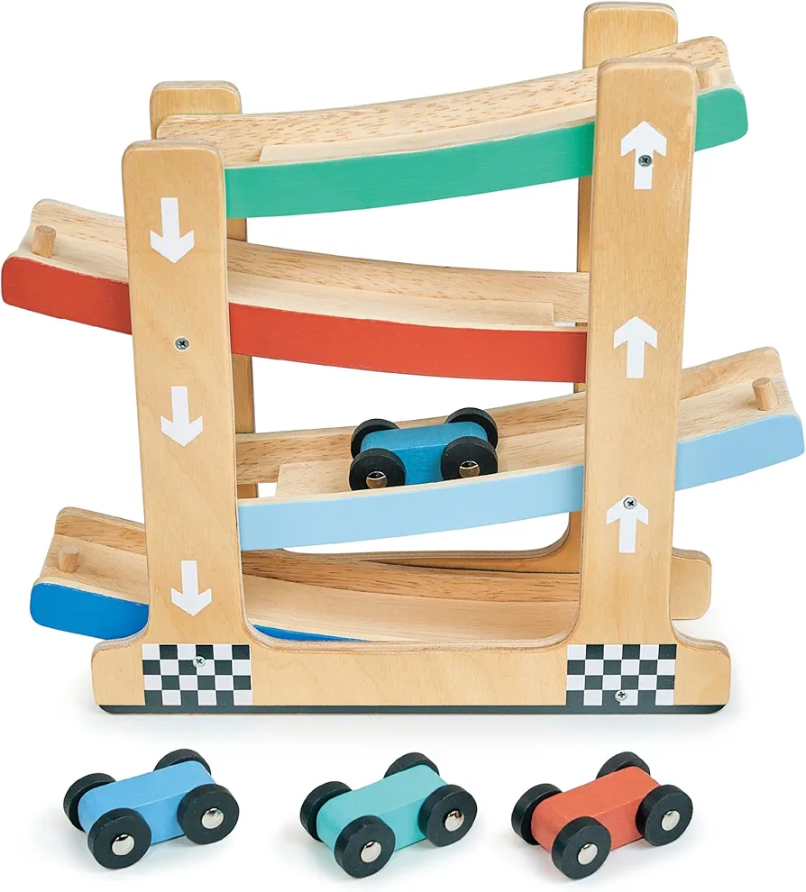 Toys - Wooden Ramp Raver Toy - 4 Level Toy Car Ramp Race Track includes 4 Wooden Toy Cars - A Great Gift for Boys and Girls - Age 18m+