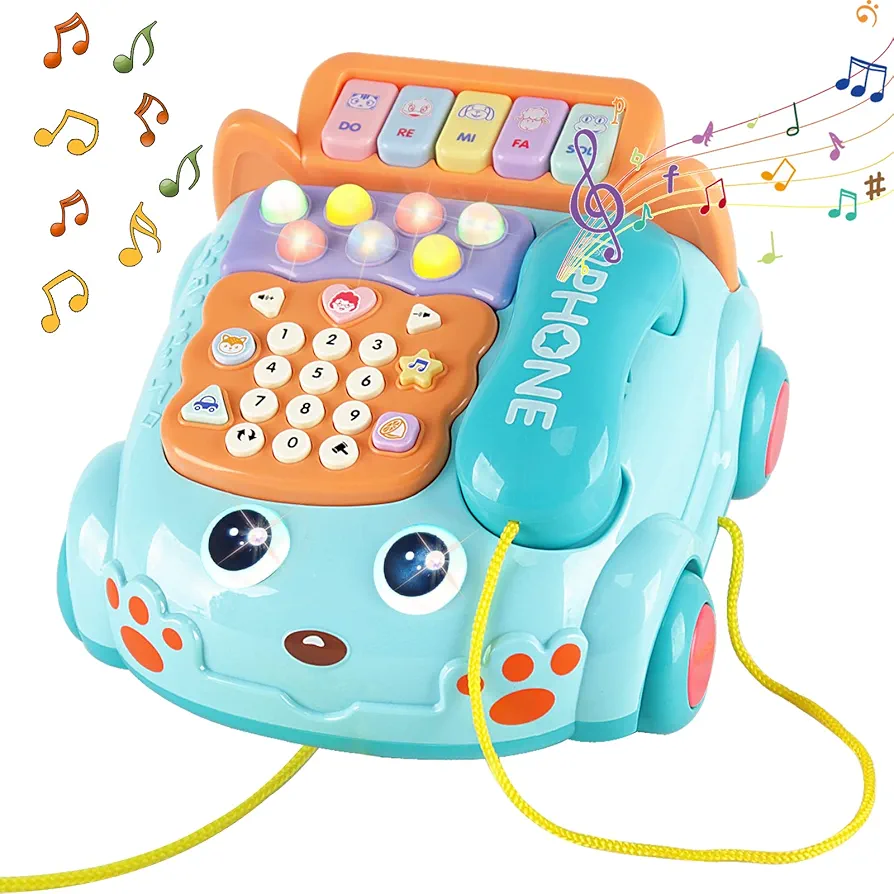 Baby Phone Toy,Baby Toy Phone Cartoon Baby Piano Music Light Toy Children Pretend PhoneToy Gift Game Boy Girl Early Education Gift Blue (18 M+)