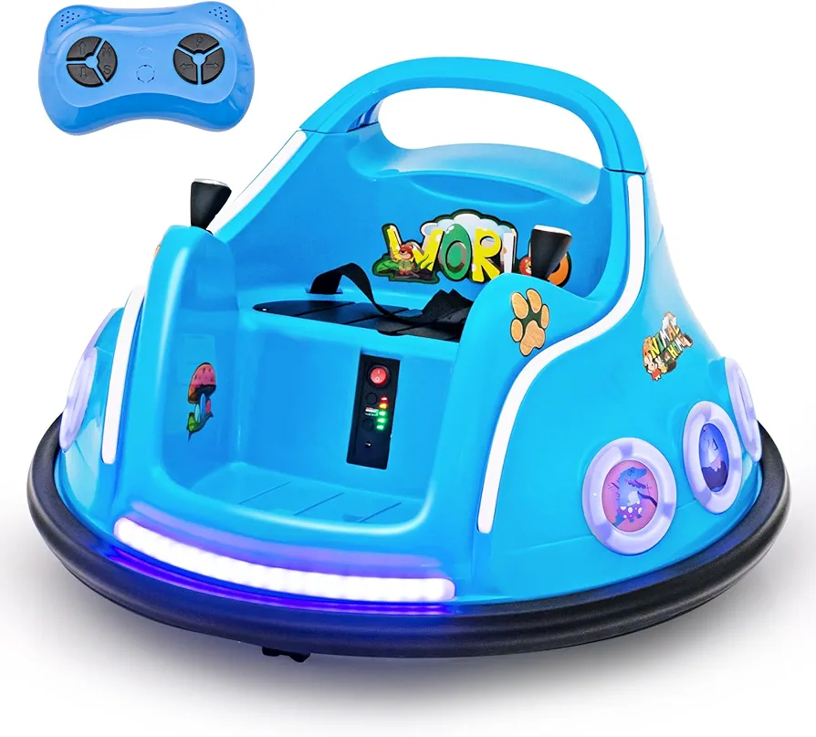 DORTALA Toddler Bumper Car, 12V Kids Electric Bumper Car with Remote Control, 360 Degree Spin, Flashing LED Light & Music, Baby Ride on Toys 3-8 Years Old, Gift for Boys Girls,Blue