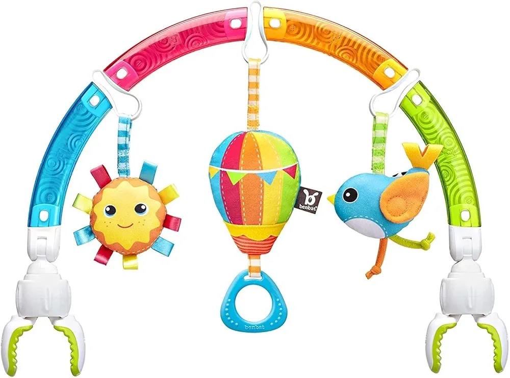 BENBAT Baby Stroller Arch Toy Rainbow Dazzle Friends Play Bar. Fun Newborns Sensory Activity, Adjustable for Bouncers and Car Seat.