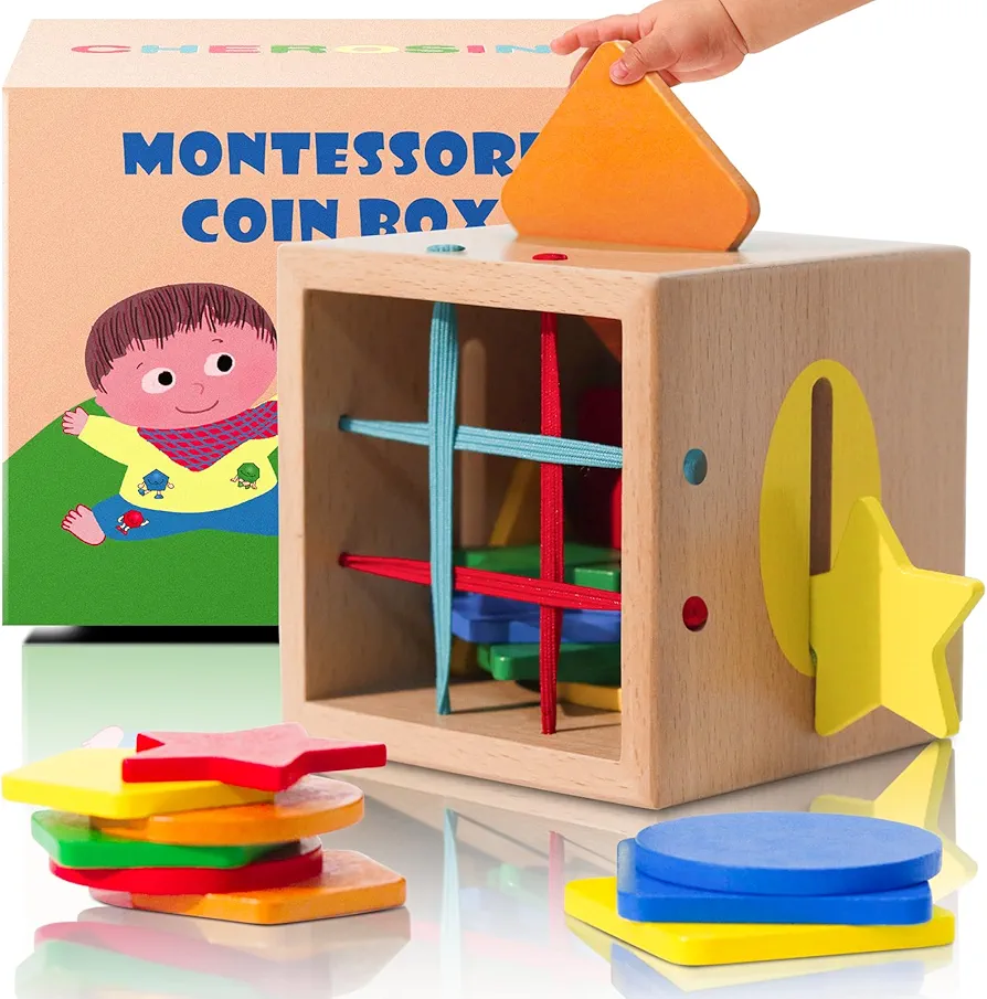 Montessori Toys for 1 Year Old - Wooden Color and Shape Learning Sorting Cube, Fine Motor Educational Sensory Toy for Toddler 6-18 Month, Age 1, 2, 3, Christmas, Birthday Gifts for Baby Boy & Girl