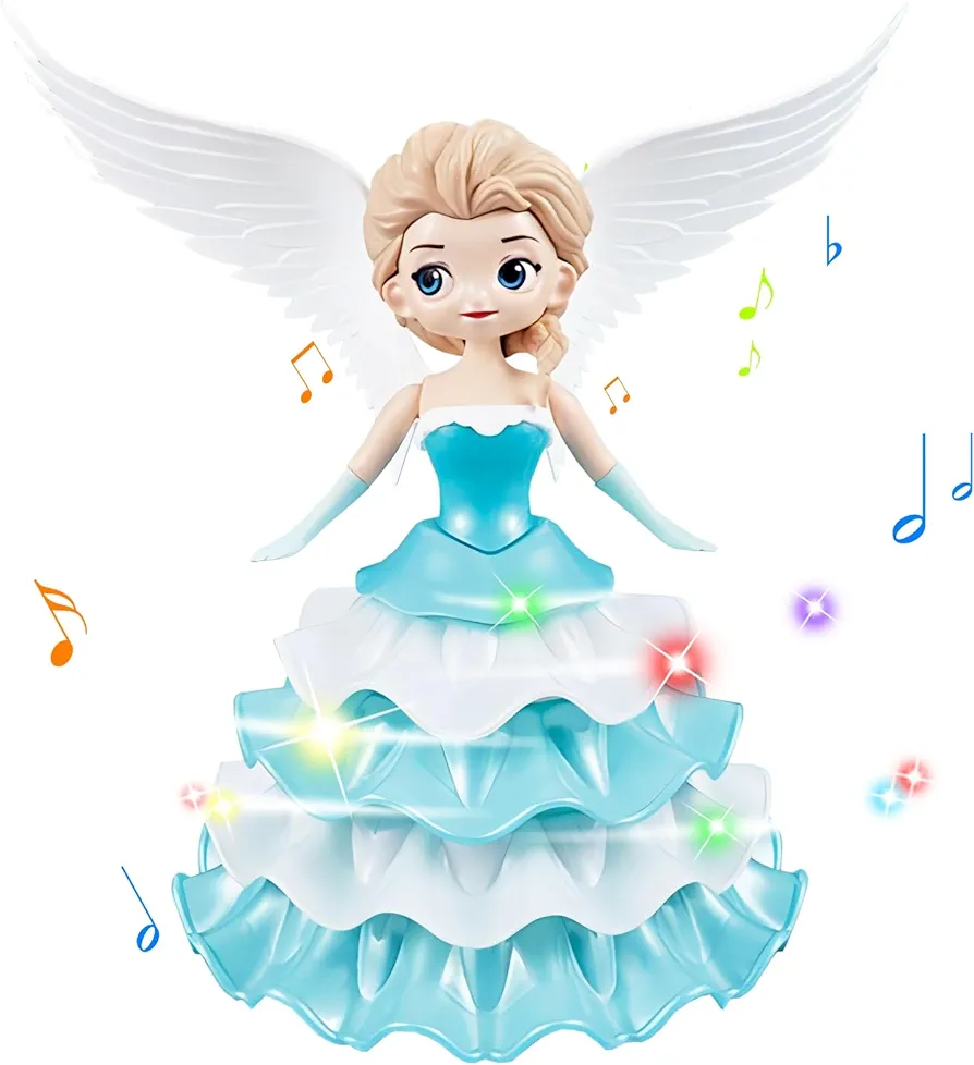 Dancing Princess Toys for Girls,Electric Cars Angel Doll with Colorful Flashing Lights & Singing Interactive Spin Robot Toys for Kids Ages 3 4 5 6 (159A)