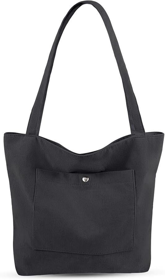 Corduroy Tote Bag for Women Large Shoulder Bag with Zipper and Pockets for Work Travel Shopping.