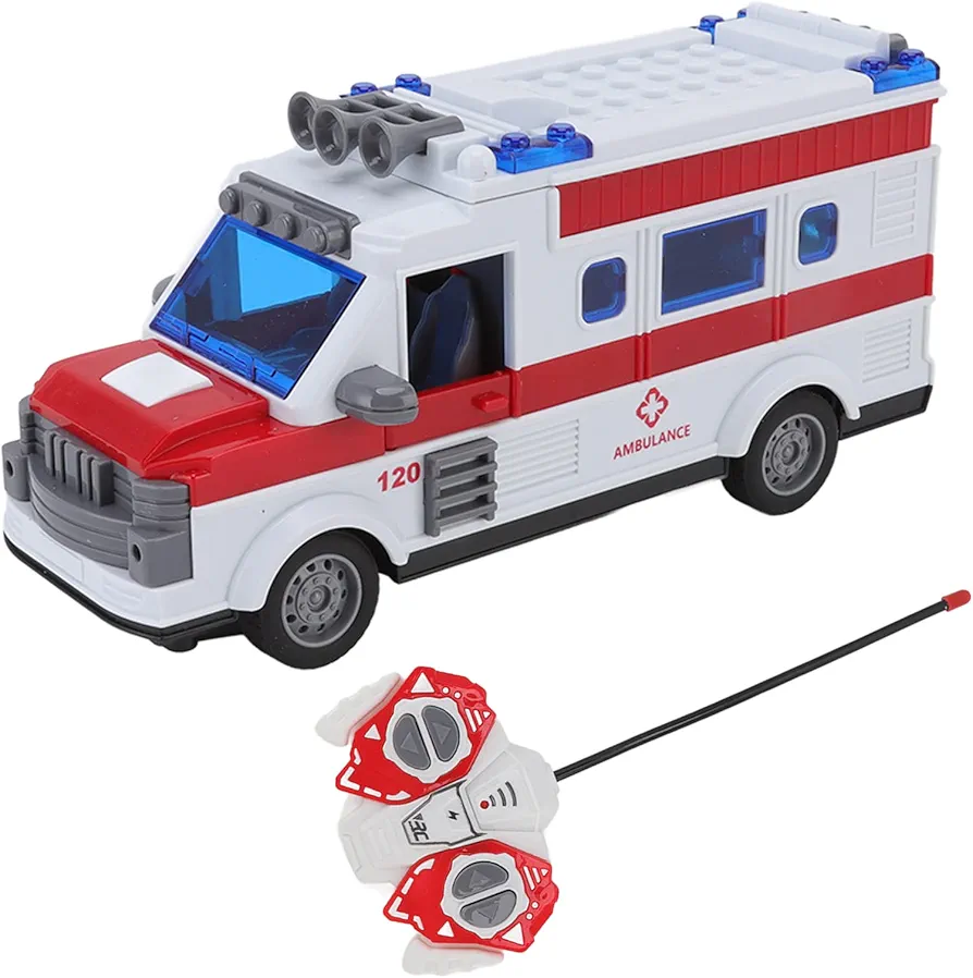 Ambulance Toys for Kids, Remote Control Car Play Emergency Toy Model Children RC Aid Truck Learn Toys Rescue Friction Powered Electric Vehicle Role Playsets Gifts Boys Girls Toddler Children