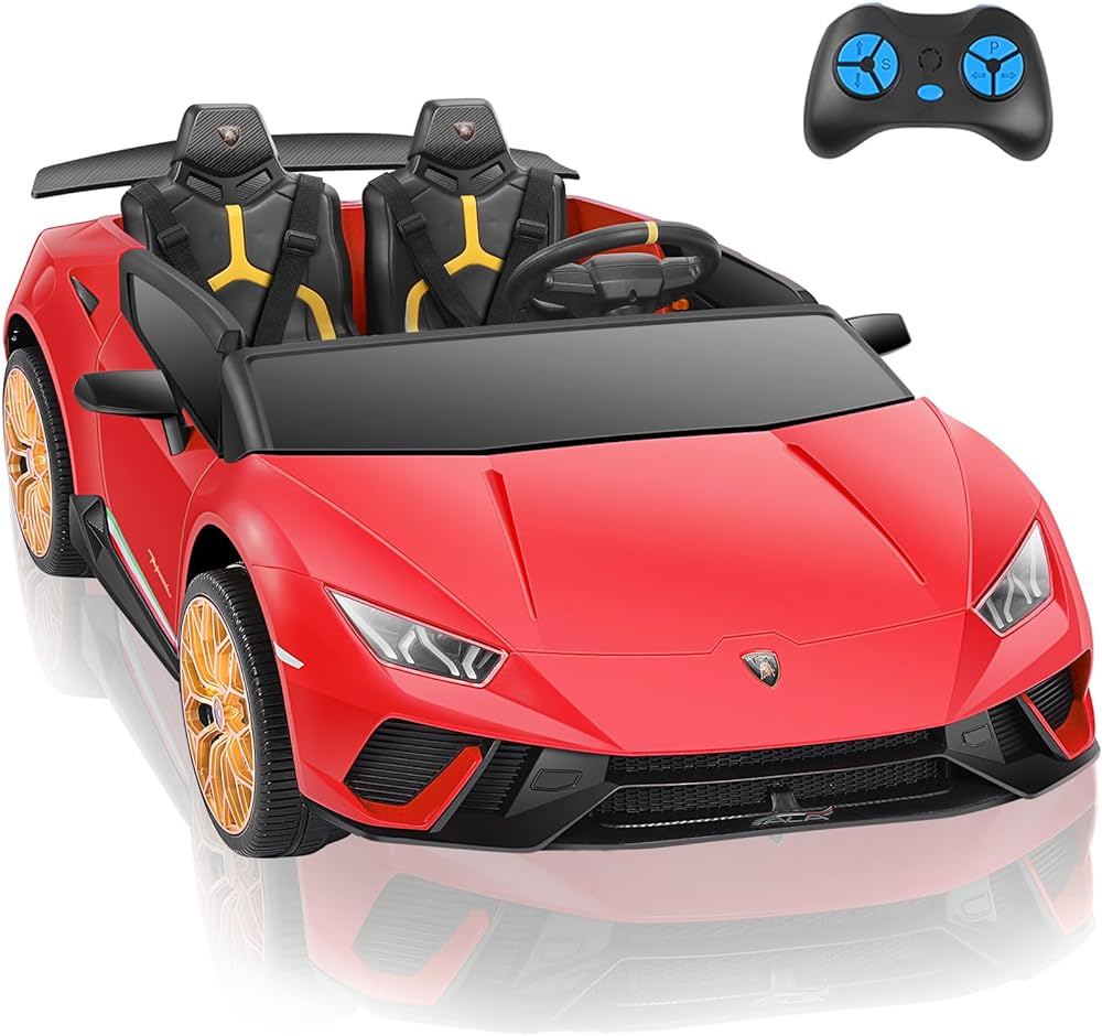 ELEMARA Lamborghini 2 Seater Ride on Car, 12V10Ah Big Cars for Kids to Drive, 4.0 mph, Max 130lbs Electric Kids Car with Remote, 3 Speeds, Bluetooth, LED Light, Kid Driving Car for Girls 3-8, Red