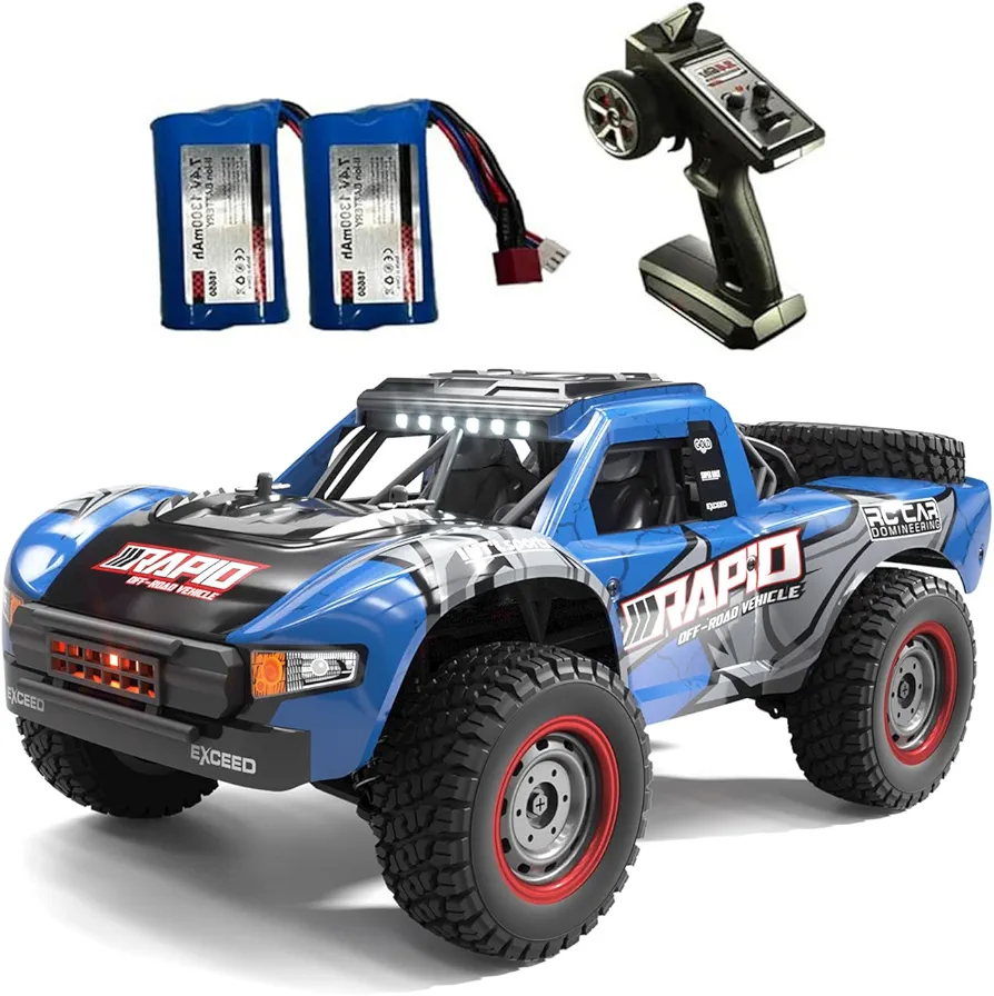 RC Truck 1/14 RC Car Off-Road 4x4 Remote Control Car 30 MPH RC Buggy All Terrain with Proportional Control 390 Motor Metal Chassis Ball Bearing 3 Range Speed 2 Batteries Hobby Toy