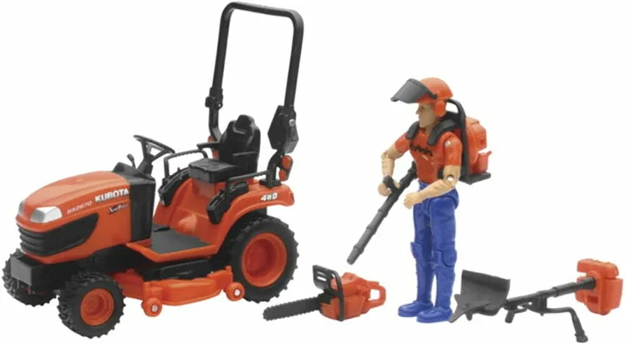 New-Ray 1/18 Kubota BX2670 Lawn Tractor with Figure & Accessories SS-33453