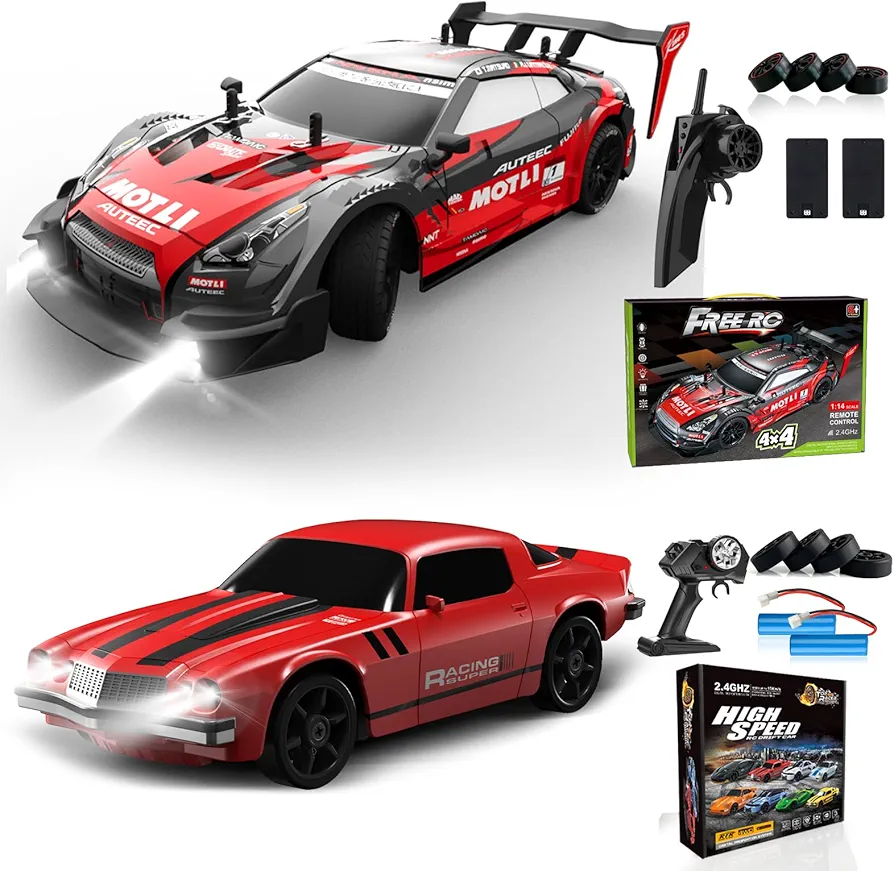 RC Drift Car 1:16 Scale 4WD RC Car 30km/h High Speed+RC Drift Car 1:24 Scale 4WD RC Car 15km/h High Speed Racing Sport Toy Car for Adults Boys Girls Kids Gift 2Pcs Rechargeable Battery