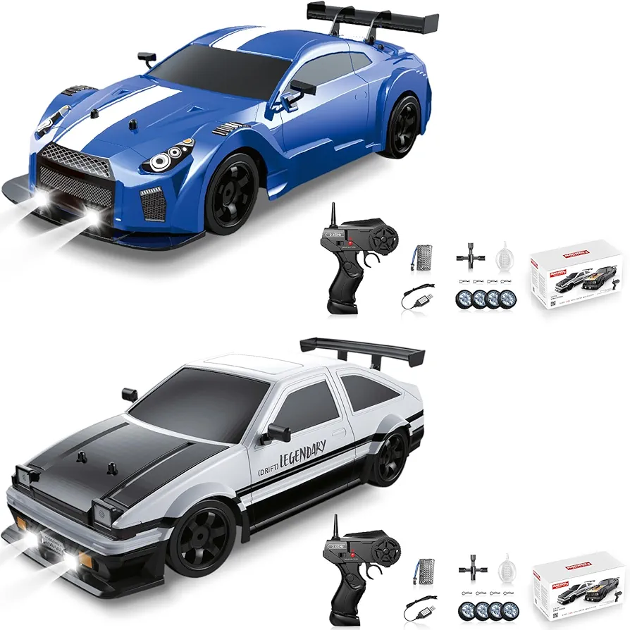 2PCS RC Drift Cars 2.4GHz 1:16 Scale 4WD High Speed Remote Control Cars with LED Lights Battery and Drifting Tires Racing Sport Toy Cars for Adults Boys Girls Kids Gift