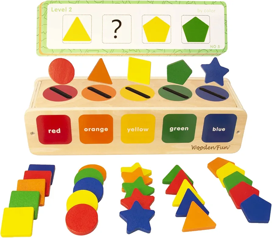 Color Shape Sorting Toy for Toddler 1-3, Wooden Montessori Toy Shape Sorter Color Matching Box Game, Learning Sensory Toy Gift for Boy Girl 1 2 3 Year Old