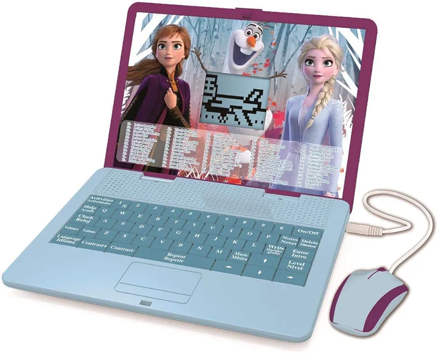 Lexibook Disney Frozen 2 - Educational and Bilingual Laptop German/English - Girls Toy with 124 Activities to Learn, Play Games and Music with Elsa & Anna - Blue/Purple, Multicoloured,24 x 18 x 3.6 cm