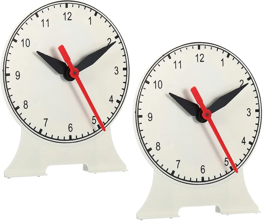 PATIKIL 5.5" x 4.7" Teaching Clock, 2 Pack Learn Clock Learning Tell Time Analog Clock Demonstration Clock 12 Hour 3 Pointers Geared Movement for Classroom Teacher, White