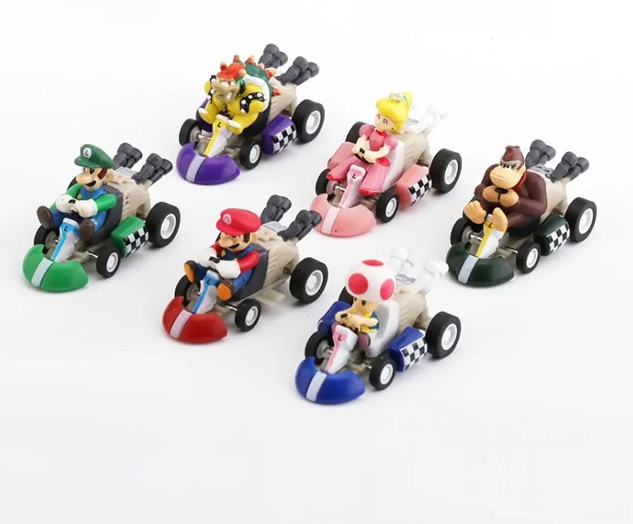 Yolie 6 Pcs Super Character Pull Back Cars Cake Toppers Mini magical Bros Kart Figure Set - Ideal for Cake Decoration and Playtime Fun(2"")