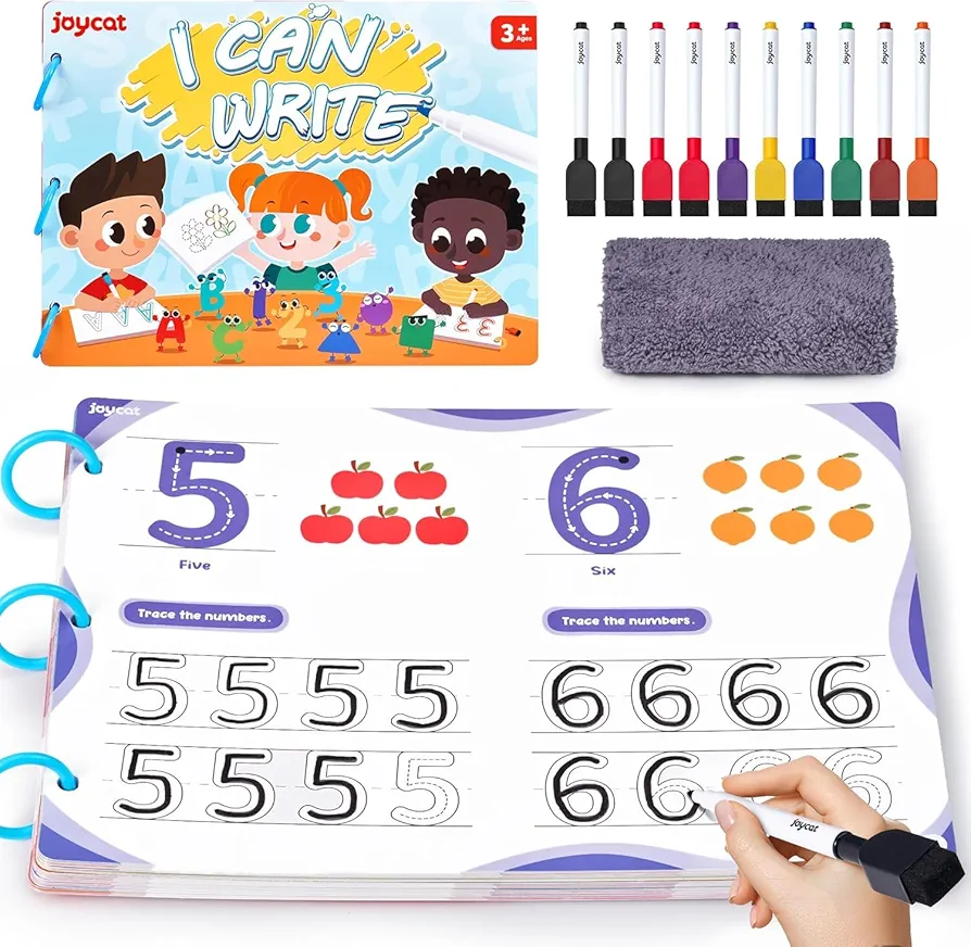 Preschool Learning Activities 48 Reusable Pages, Handwriting Practice for Kids Toddlers, Tracing Letter Number Workbooks, Montessori Autism Busy Book, Learning Gift Toys for 3 4 5 Year Olds