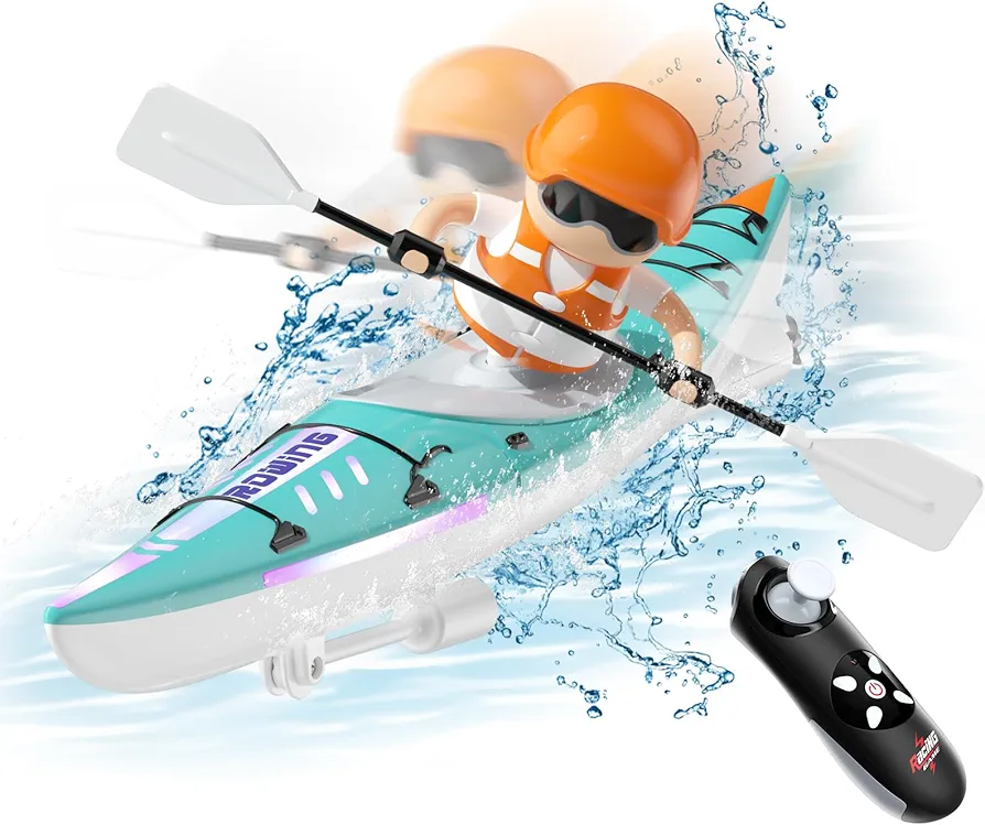 Remote Control Boat for Kids, RC Kayak Boat, RC Submarine Led Lights Water Toy for Swimming Pool Lakes for Boys and Girls 6 7 8 9+