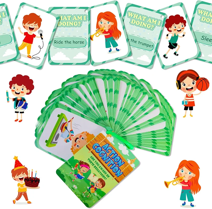 50 Action Cognition Flashcards for Kids,Behavioral Cognitive Education Cards, Waterproof Children's Educational Enlightenment Card, Double-Sided Fun Educational Toy Cards for Toddles