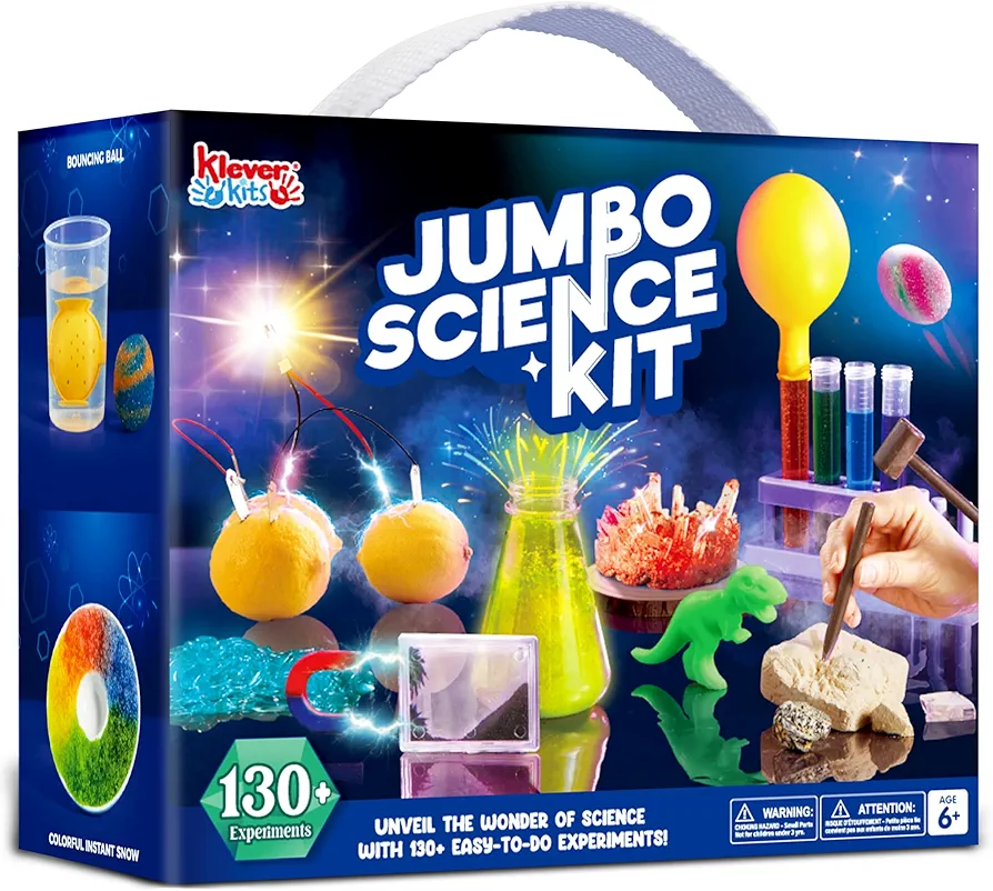 Klever Kits Jumbo Science Kits- 130+ Experiments Educational Toys, STEM Activities with Growing Crystal Tree, Fruit Circuits and Chemistry Set, Christmas Birthday Gifts for Kids