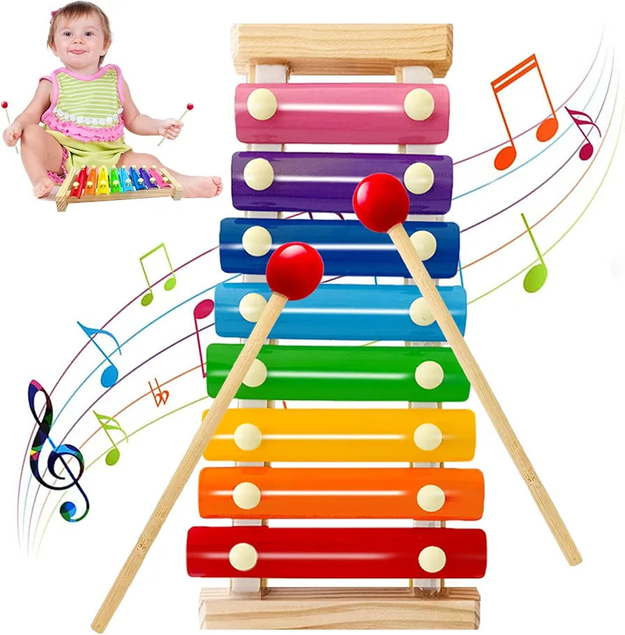 Wooden Xylophone for Kids,Toddler Xylophone Toy with 2 Child Safe Mallets,8 Diatonic Keys Musical Instruments for Preschoolers Educational Toys,Gifts