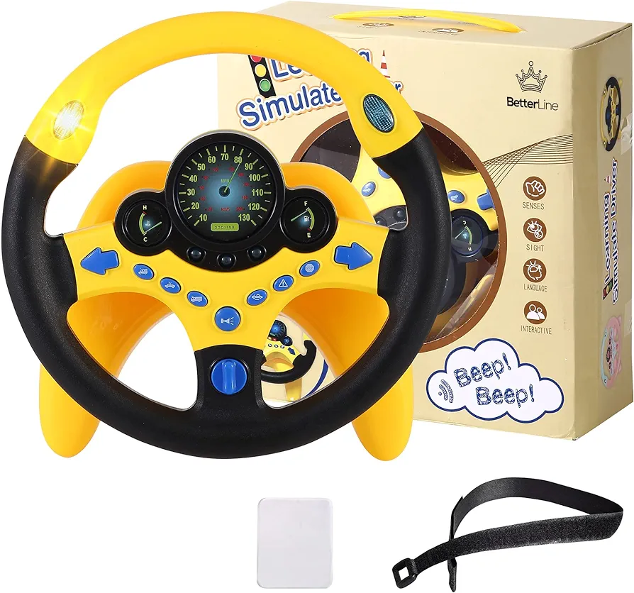 BETTERLINE Toy Wheel for Kids, Driving Simulation with Lights and sounds, Pretend Driving Toy for Boys and Girls, Kids Interactive Toys