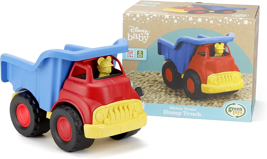 Green Toys Disney Baby Exclusive Mickey Mouse Dump Truck, Red/Blue - Pretend Play, Motor Skills, Kids Toy Vehicle. No BPA, phthalates, PVC. Dishwasher Safe, Recycled Plastic, Made in USA.